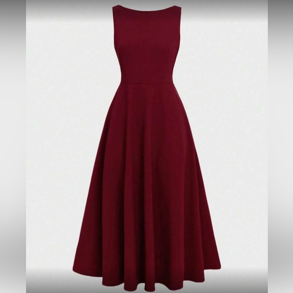 Elegant Burgundy Sleeveless Dress - Picture 3 of 11